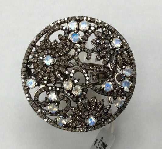 Daimond and Silver Rainbow Moonstone Rings