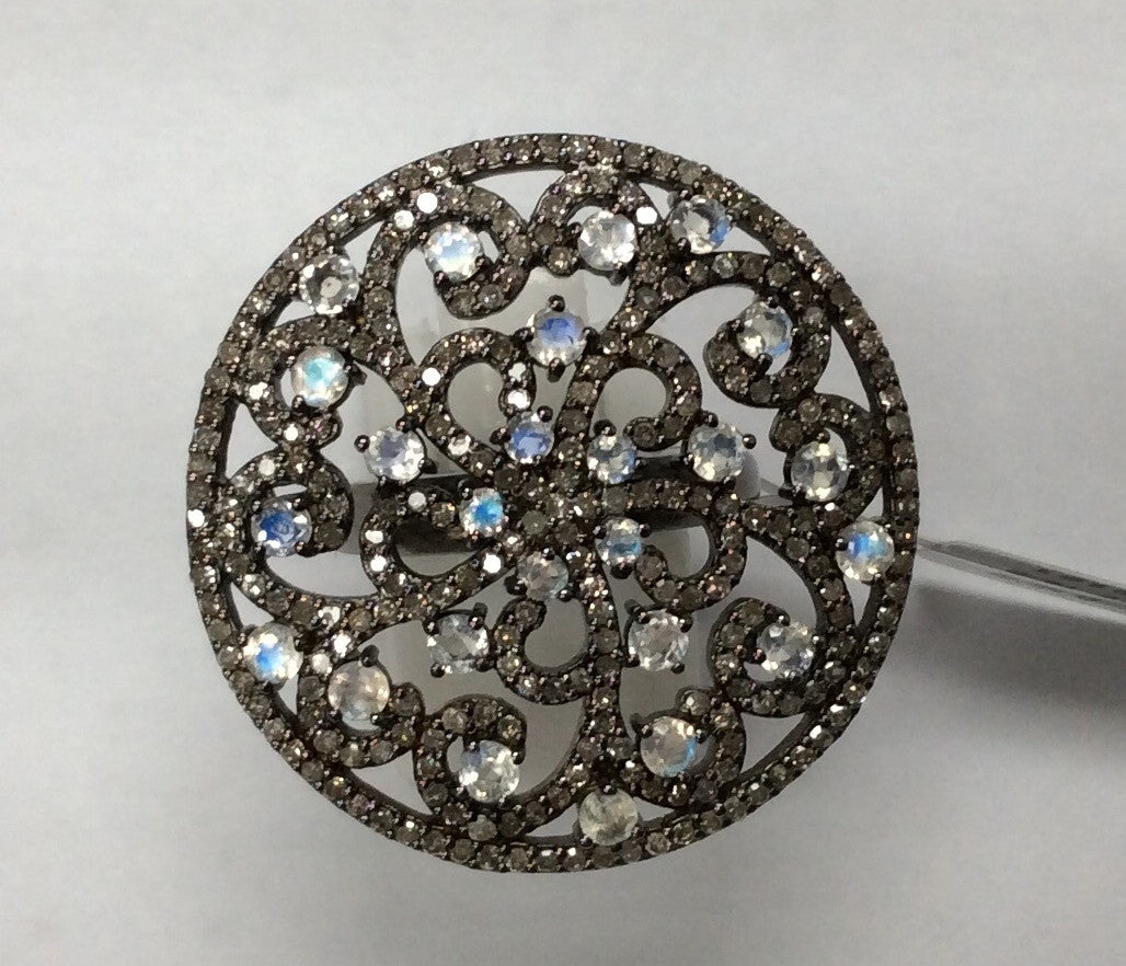 Diamond and Rainbow Moonstone Silver Rings