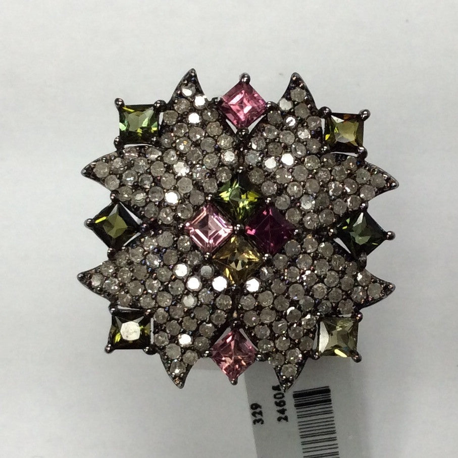 DIAMOND AND MULTI TOURMALINE SILVER RINGS
