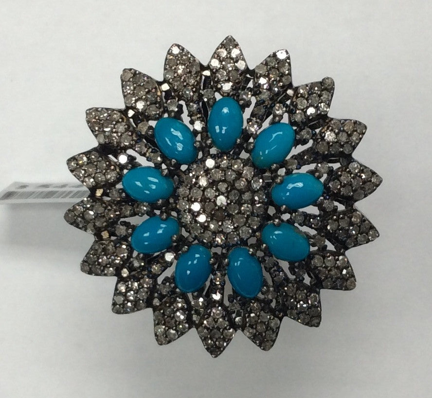 Diamond and Turquoise Silver Black Rhodium Finish Rings