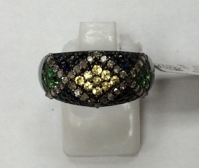 Diamond and Multi Sapphire Silver Rings