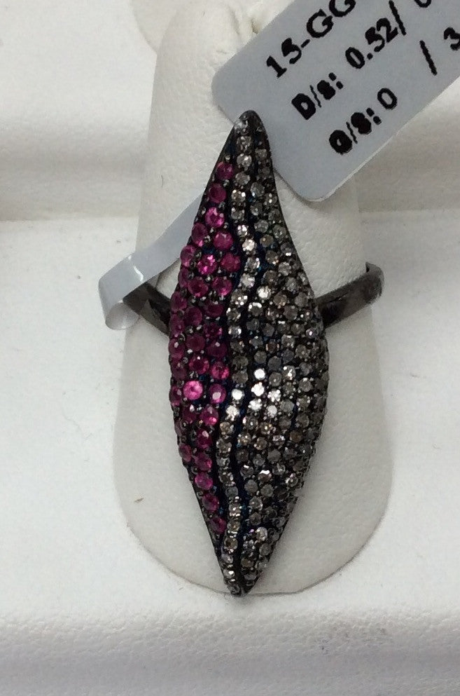 Diamond and Ruby Silver Black Rhodium Finish Rings