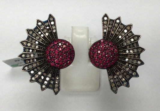 Diamond and Silver Ruby Black Rhodium Finish Ring