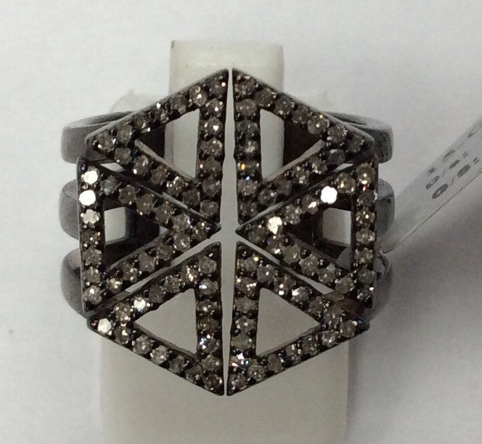 Diamond and Silver Black Rhodium Finish Ring