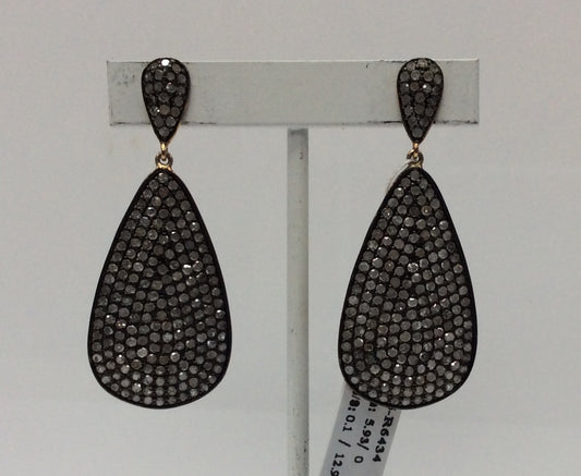 Flat Drop Shape Pave Diamond Earrings