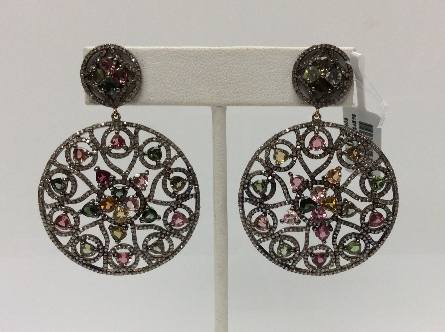 Diamond and Silver Multi Tourmaline Black Rhodium Finish Earring