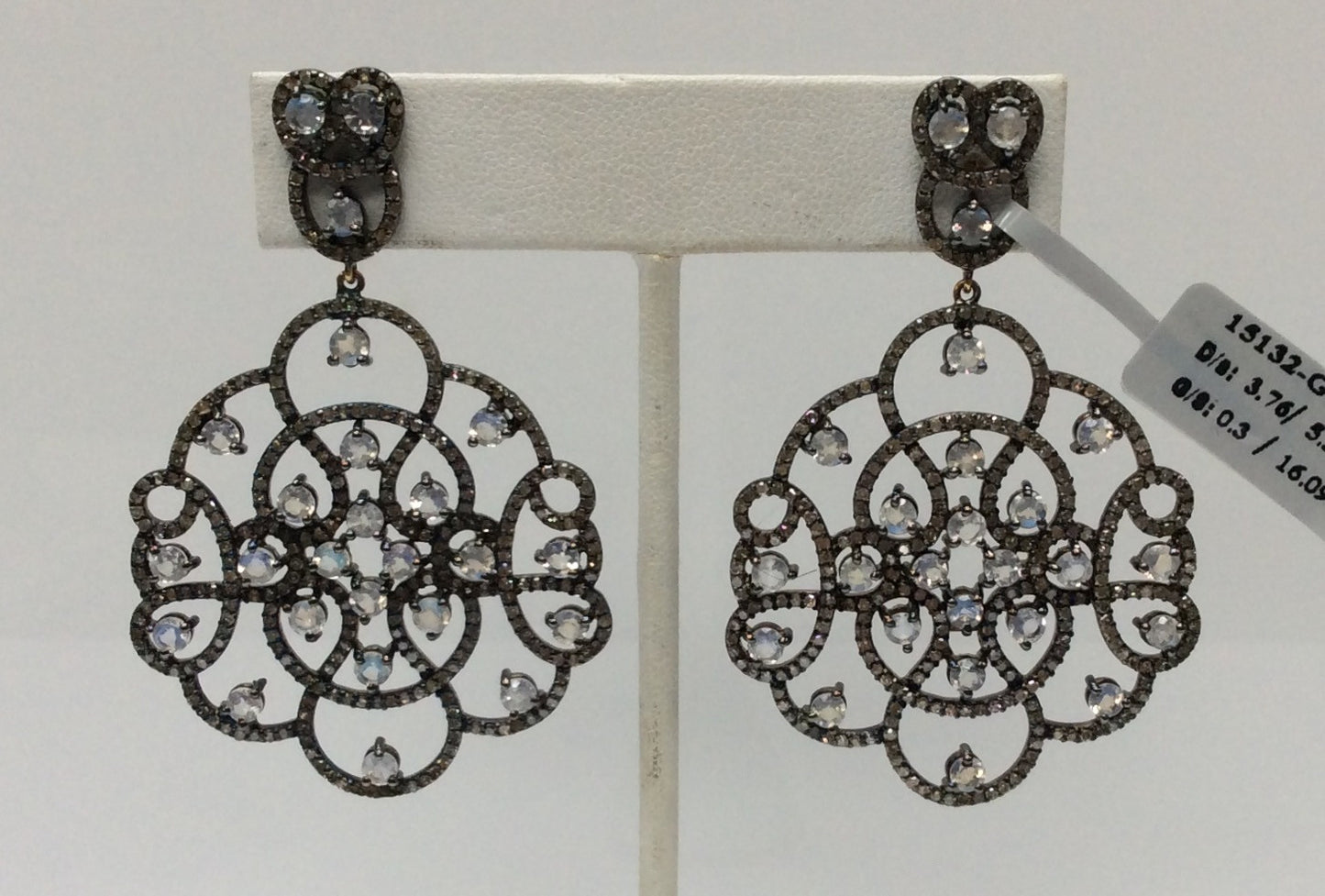 Rainbow Moonstone and Diamond Earring