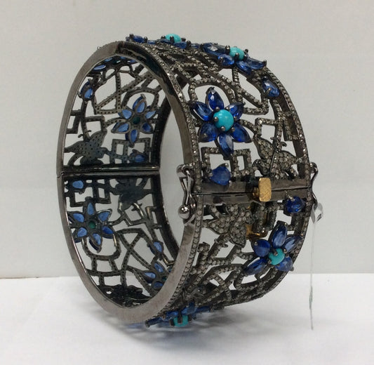 Diamond And Natural Sleeping Beauty Turquoise Bangle