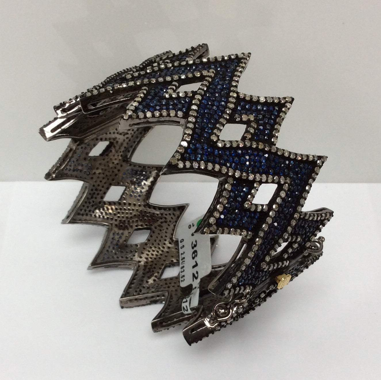 Diamond And Natural Blue Sapphire Bangles, Oxdized Silver,Approx 1.40''(35mm) wide