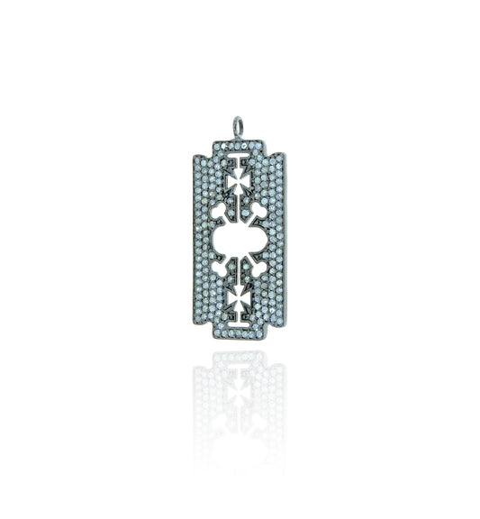 Diamond Blade Diamond Pendant, Pave Diamond Pendant, Blade Necklace, Approx 40 x 17mm. Sterling Silver