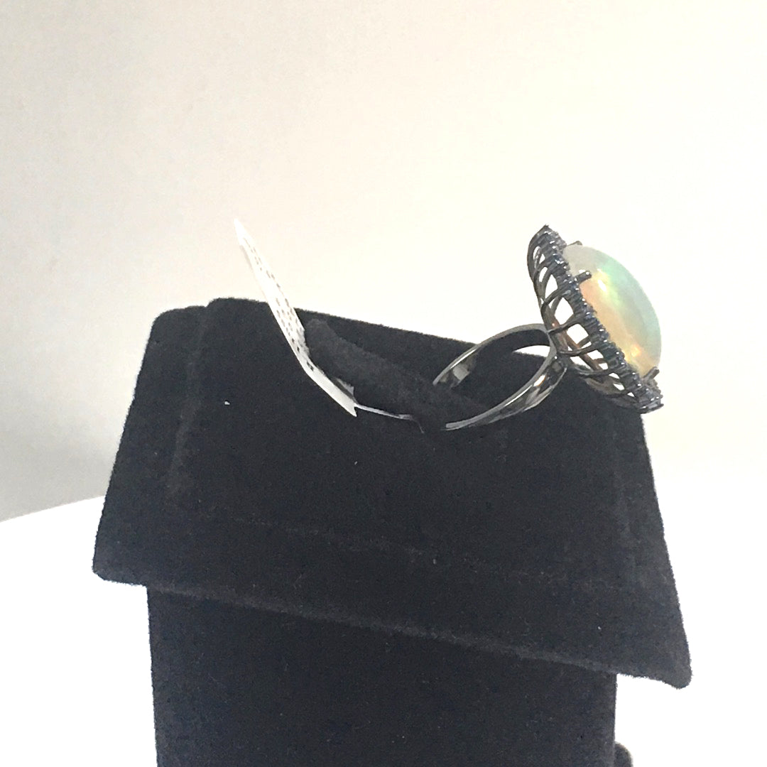 Opal and Blue Sapphire Ring With Diamond