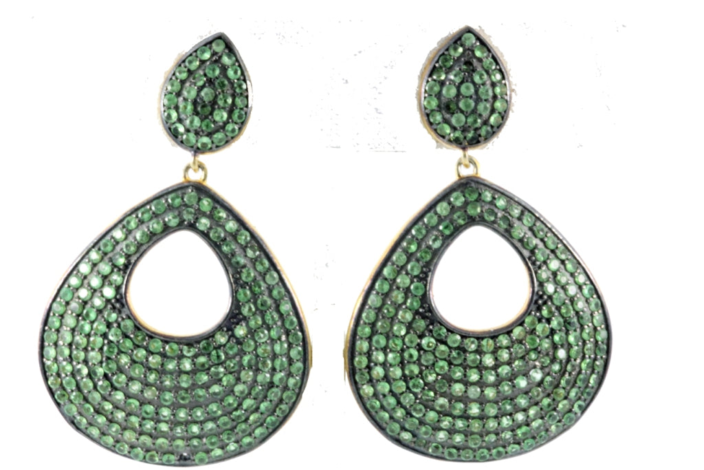 Flat Drop Shape Tsvorite Earring
