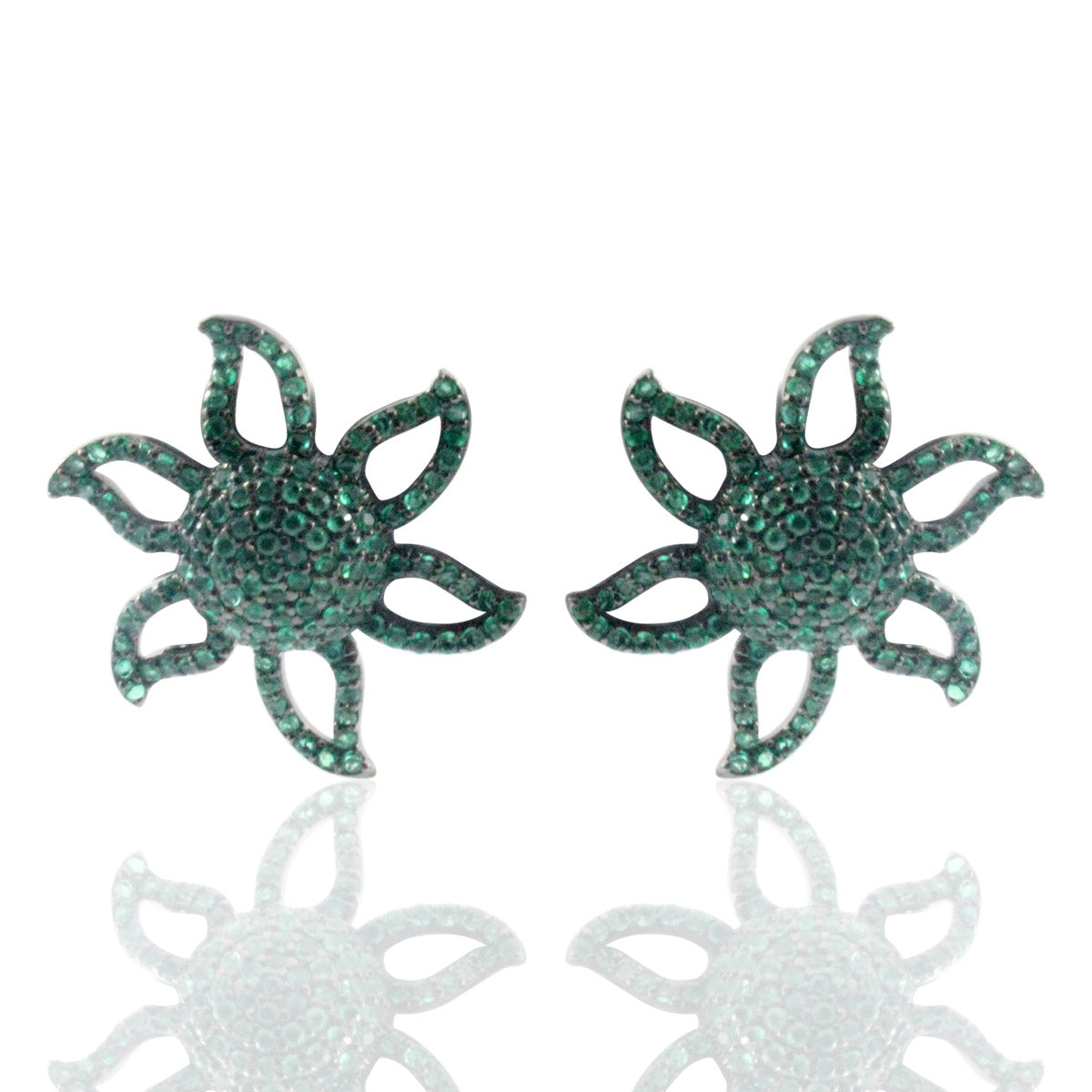 Flower pave Diamond and Silver Earrings