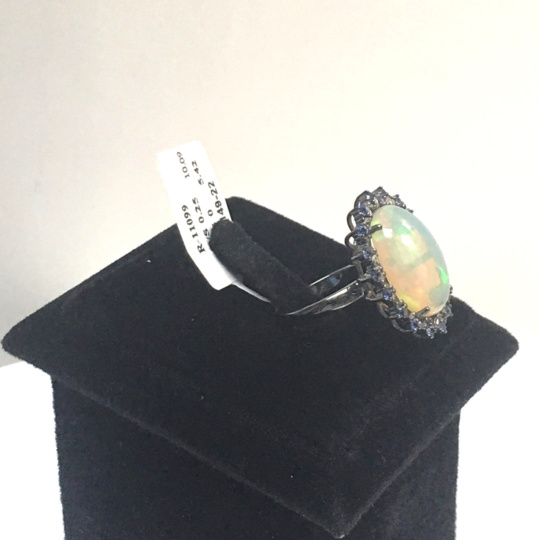 Opal and Blue Sapphire Ring With Diamond