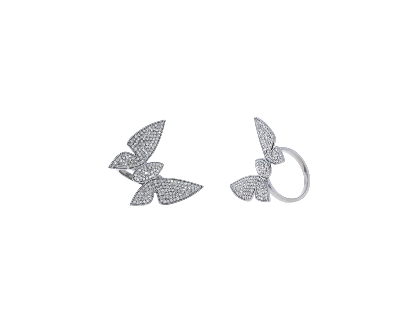 Butterfly Diamond and Silver Black Rhodium Finish Rings