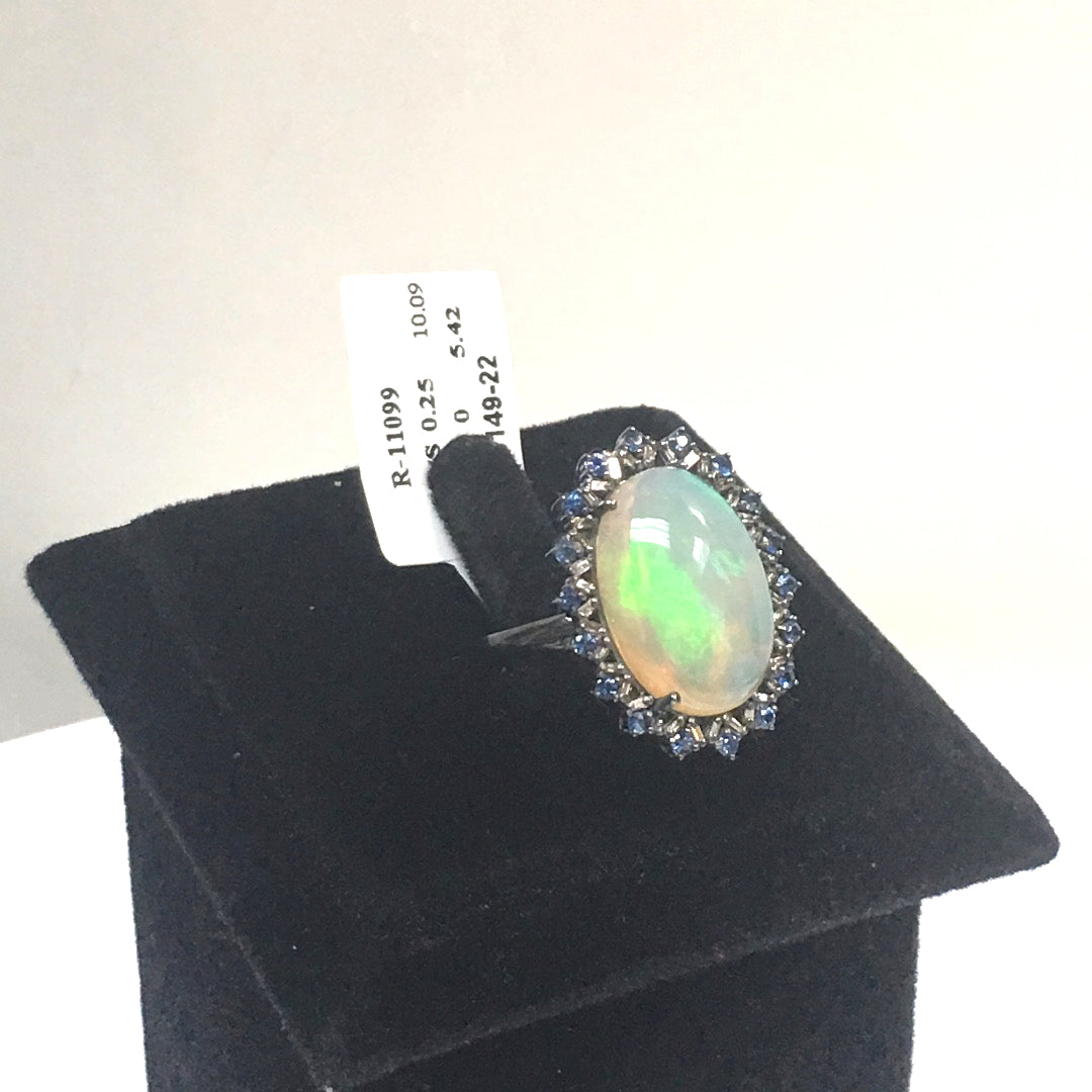 Opal and Blue Sapphire Ring With Diamond