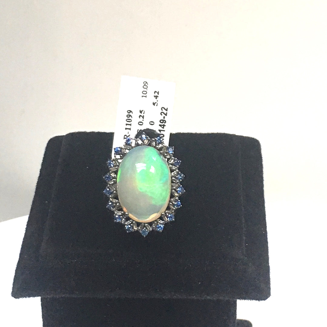 Opal and Blue Sapphire Ring With Diamond