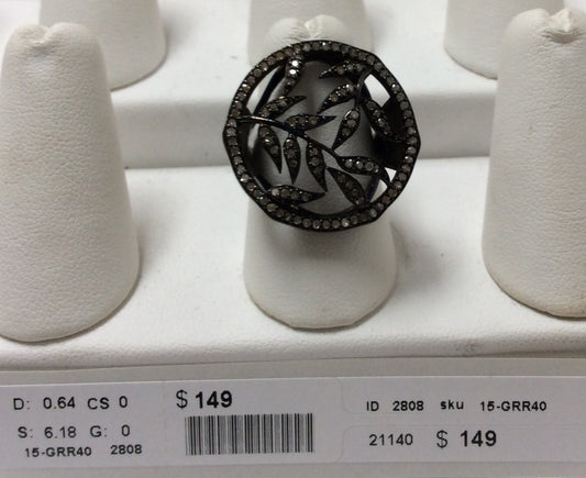 Diamond and Silver Black Rhodium Finish Ring