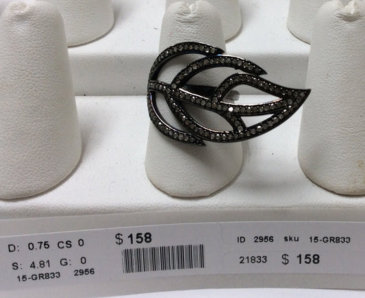 Diamond and Silver Black Rhodium Finish Ring .