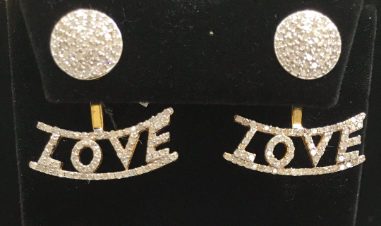 14k Solid Gold Love Diamond Earrings. Approx Size 1.00 "(25 x 23 mm)