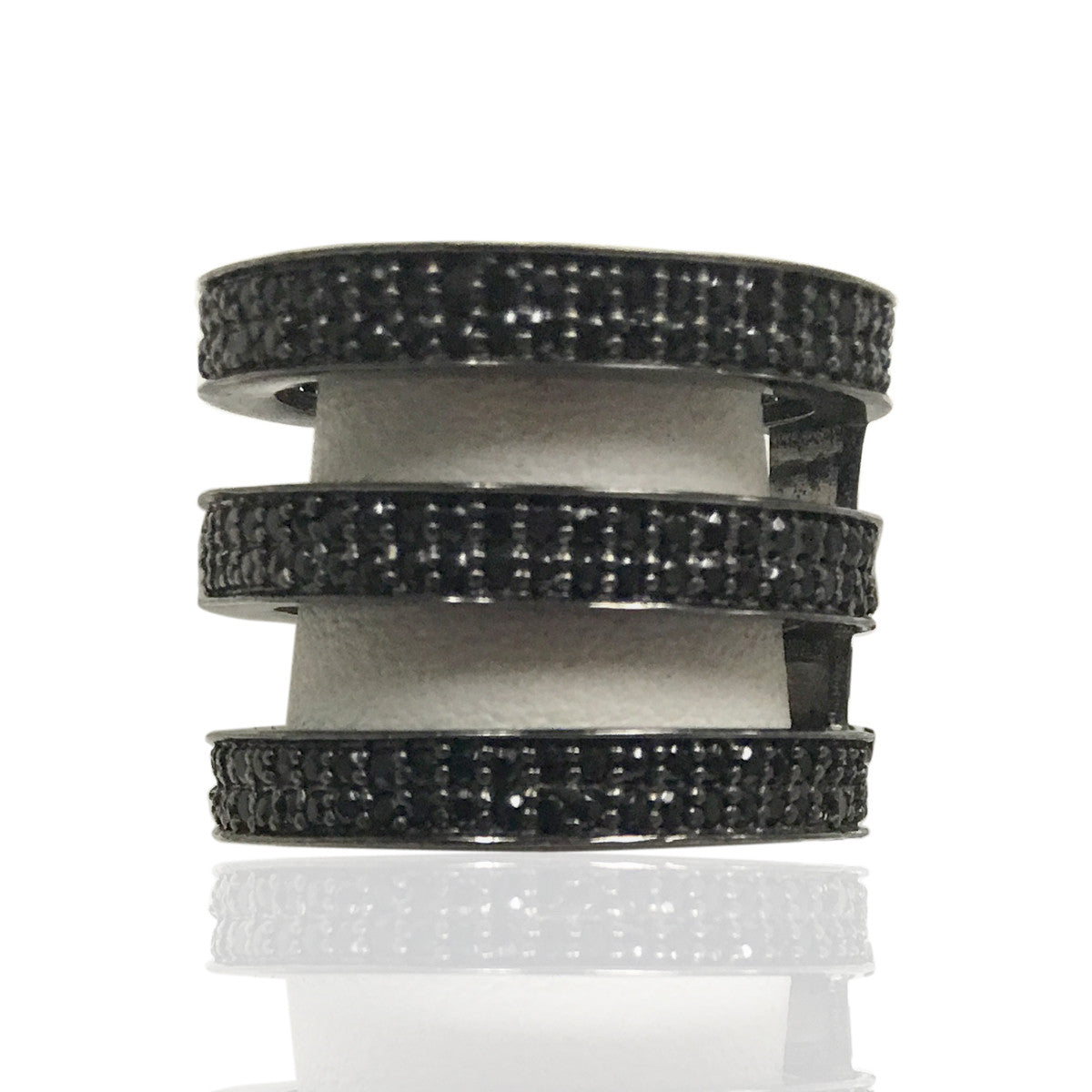 Black Spinel Silver Black Rhodium Finish Ring