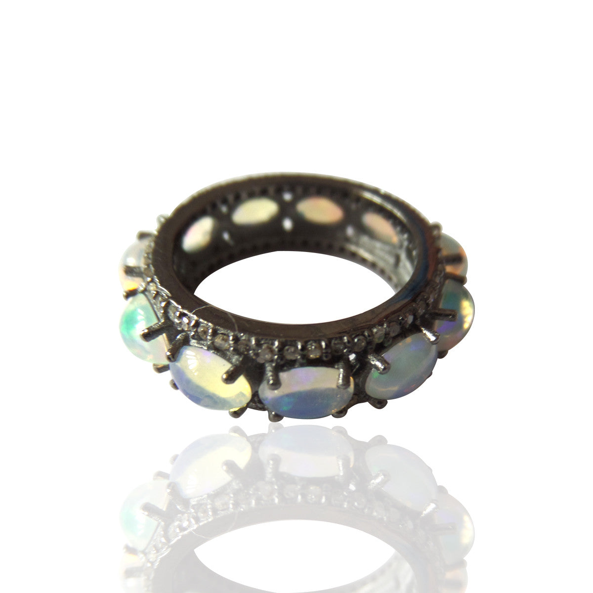 Pave Diamond Ring .925 Oxidized Sterling Silver Diamond Ring, Genuine handmade pave diamond Ring Size Approx 0.96"(7 x 24 MM)