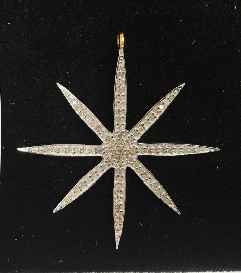 14k Solid Gold Star Diamond Pendants. Approx Size 1.72 "(43 x 40 mm)