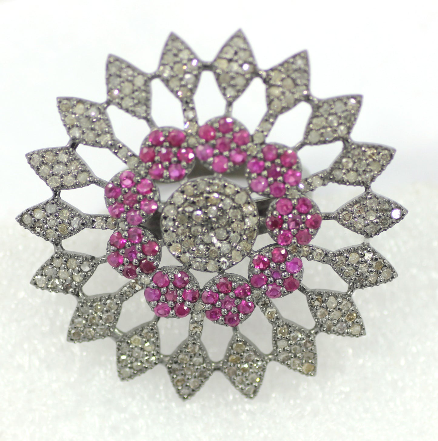 Pave Diamond Ring With Ruby .925 Oxidized Sterling Silver Diamond Ring, Genuine handmade pave diamond Ring Size Approx 1.52"(38 MM)