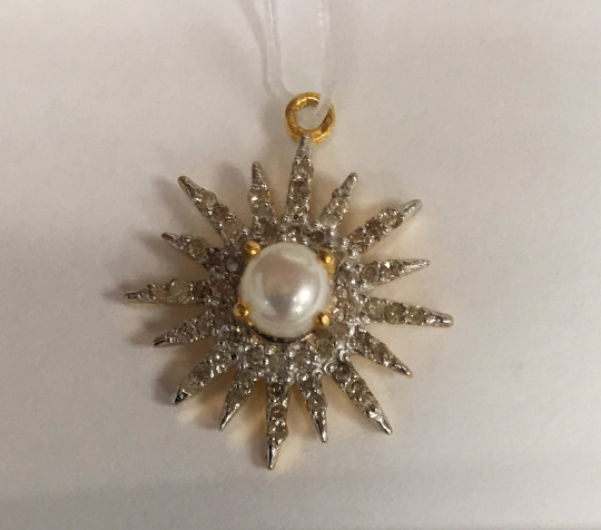 14K Solid Gold Sun Burst Diamond Pendants. Genuine handmade pave diamond Pendant. Approx Size 0.72 "(18 mm)