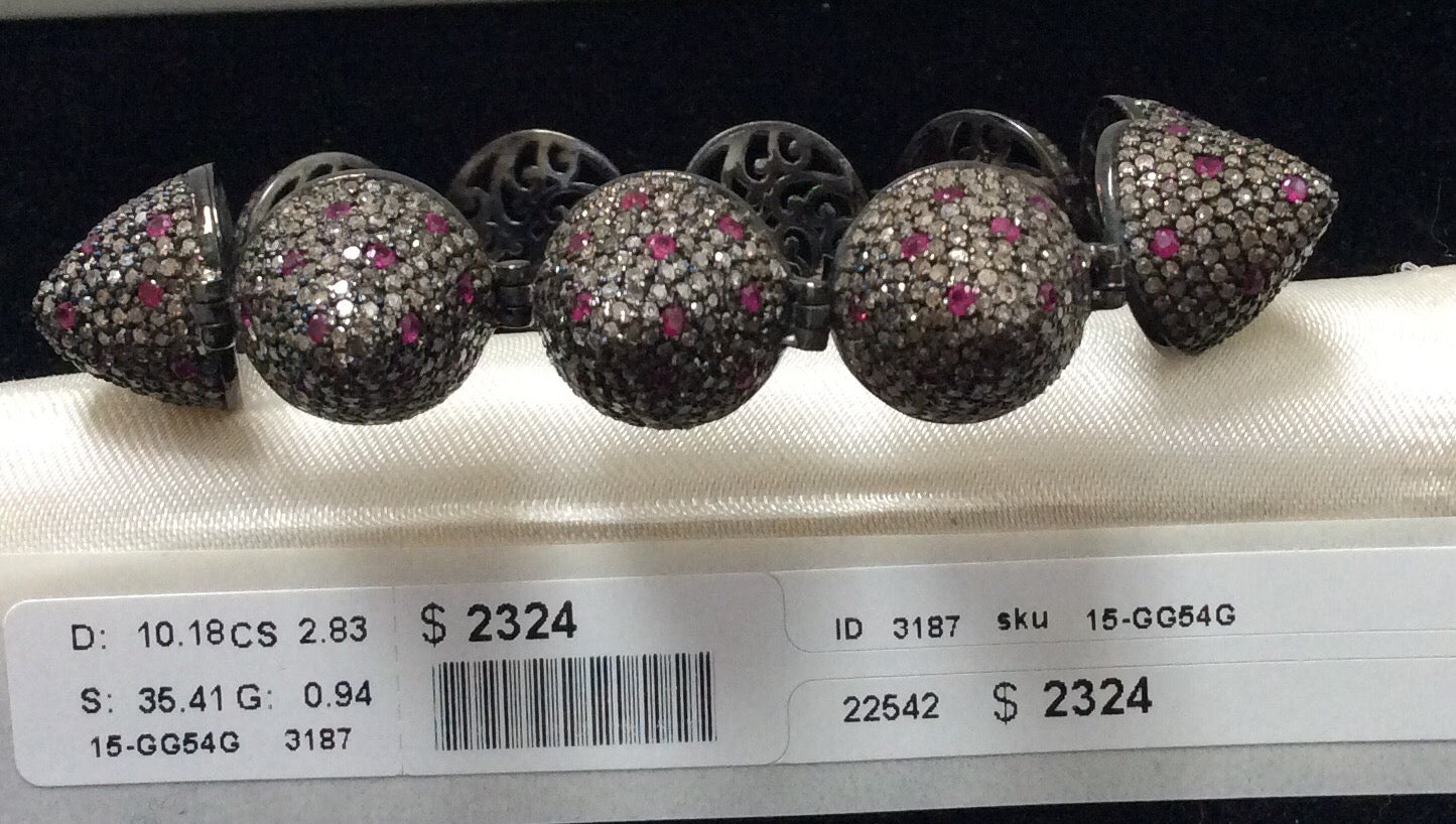 Diamond and Silver Ruby Stone Black Rhodium Finish Bracelets