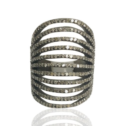 Multi Layred Diamond Ring,Pave Diamond Ring,Diamond Ring,Pave Ring, Statement Ring, Oxidized Silver