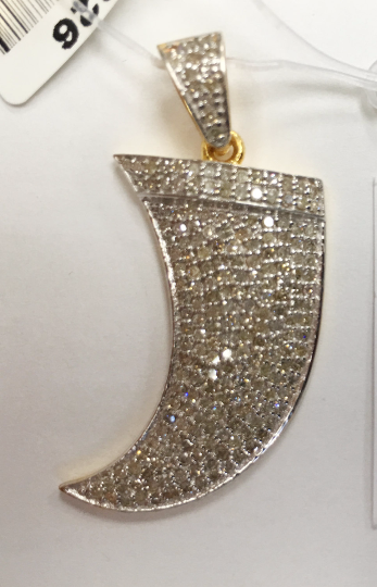 14K Solid Gold Diamond Horns Shape Pendants