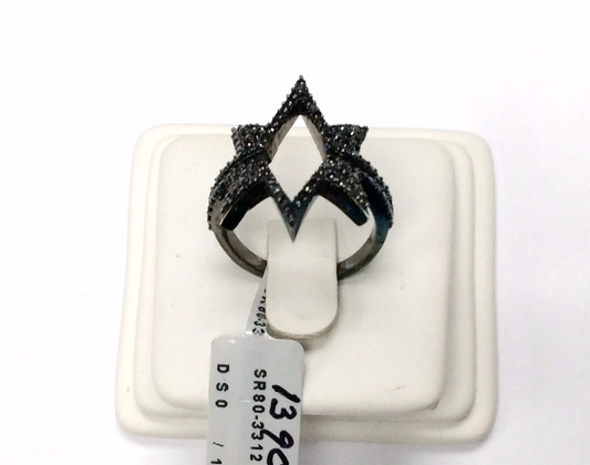 Black Spinel Ring .925 Oxidized Sterling Silver Black Spinal Ring, Genuine handmade pave Black Spinal Ring Size Approx(22x29 mm)