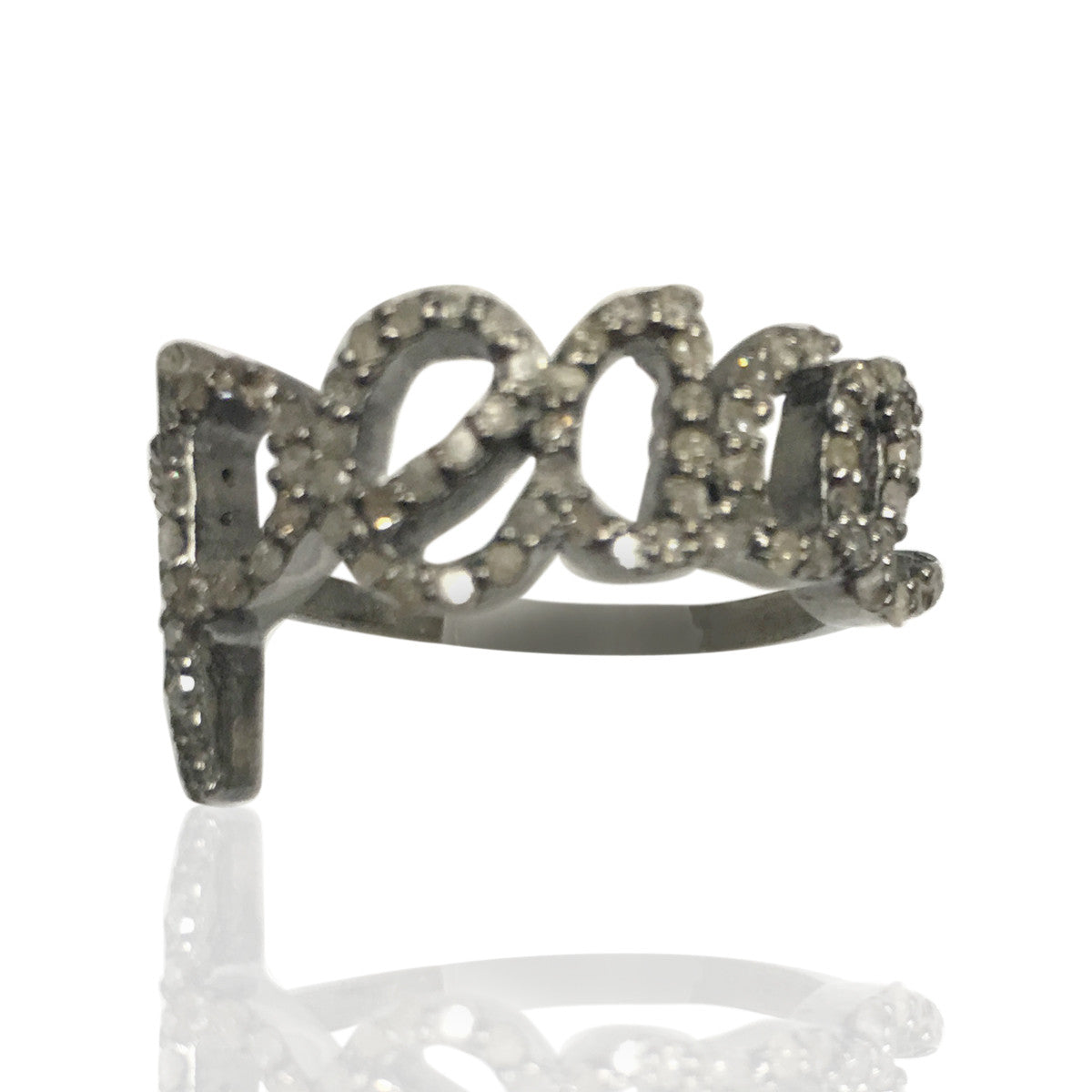 Peace Pave Diamond Ring .925 Oxidized Sterling Silver Diamond Ring, Genuine handmade pave diamond Ring Size Approx 0.88"(10 x 22 mm)