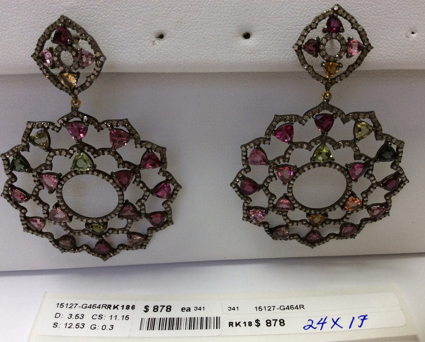 Diamond and Silver Multi Tourmaline Black Rhodium Finish Earring