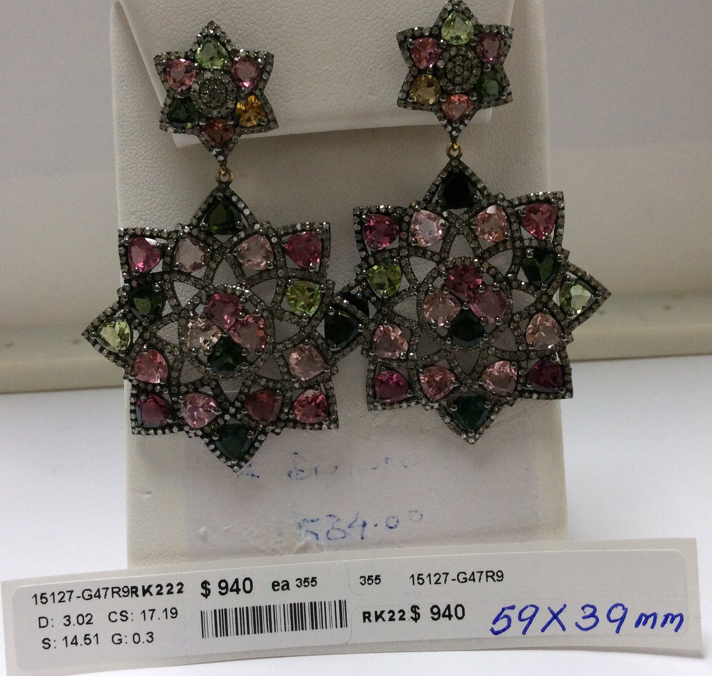 Diamond and Multi Tourmaline Silver Earrings