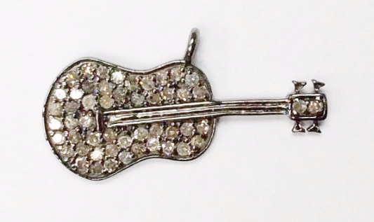 Guitar Diamond Charm .925 Oxidized Sterling Silver Diamond Charms, Genuine handmade pave diamond Charm Size Approx 1.0"(11 x 25 MM)