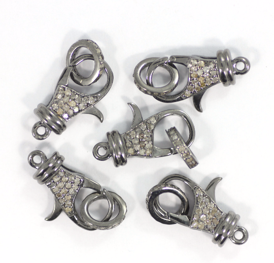Diamond Clasps .925 Oxidized Sterling Silver Diamond Clasps, Genuine handmade pave diamond Clasps Size Approx 0.76"(19 MM)