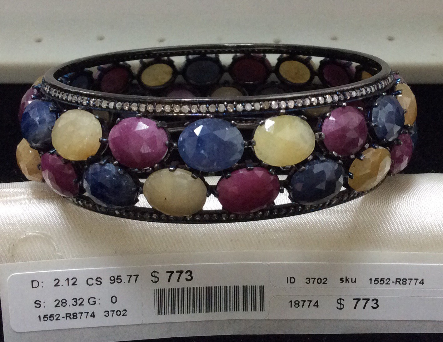 Diamond and Silver Multi-Sapphire Black Rhodium Finish Bracelets