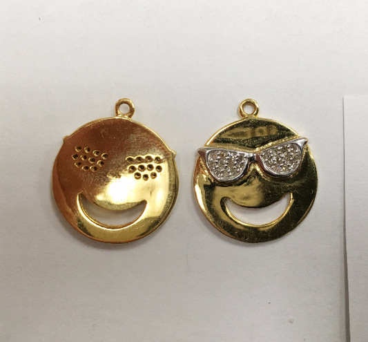 14K Solid Gold Funny Face Diamond Pendants. Approx Size 0.72 "(18 mm)