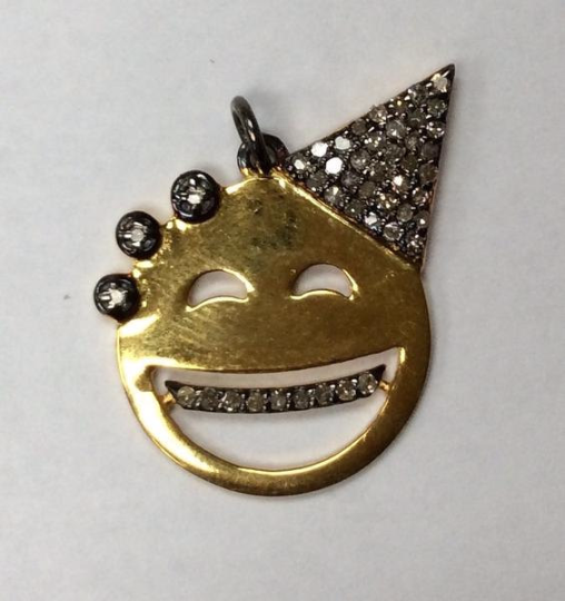 Funny Face Diamond Charm .925 Oxidized Sterling Silver Diamond Charms, Genuine handmade pave diamond Charm Size Approx 1.0"(18 x 25 MM)