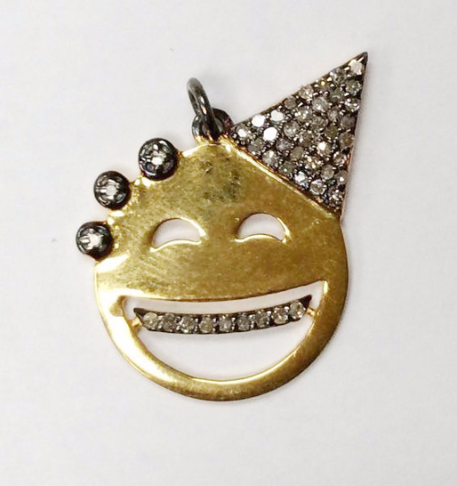 Funny Face Diamond Charm .925 Oxidized Sterling Silver Diamond Charms, Genuine handmade pave diamond Charm Size Approx 1.0"(18 x 25 MM)