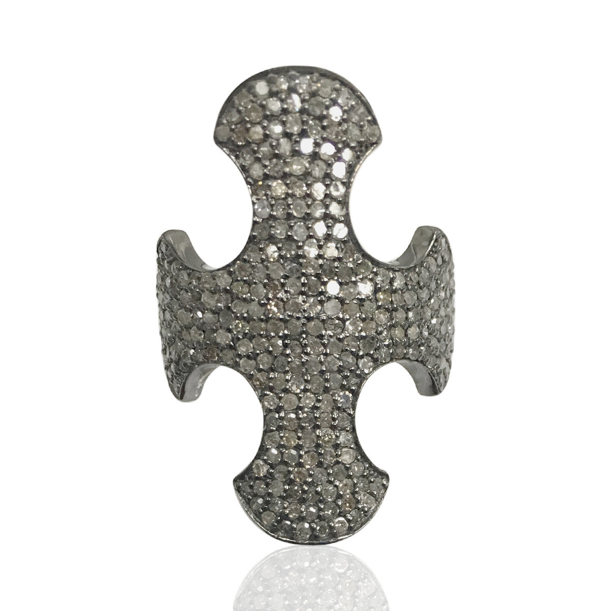 Cross Pave Diamond Ring .925 Oxidized Sterling Silver Diamond Ring, Genuine handmade pave diamond Ring Size Approx 1.20"(20 x 30 MM)