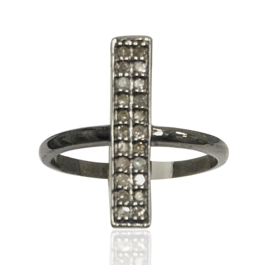Pave Diamond Ring .925 Oxidized Sterling Silver Diamond Ring, Genuine handmade pave diamond Ring Size Approx 0.64"(4 x 16 mm)
