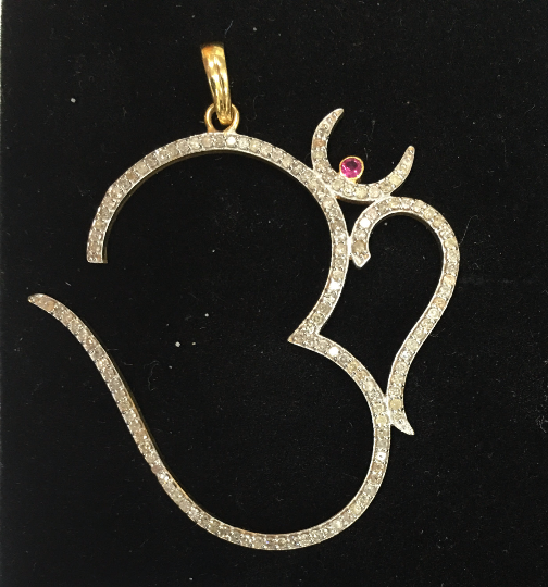 14K Solid Gold Diamond OM Pendants. Genuine handmade pave diamond Pendant. Approx Size 2.20 "(50 x 55 mm)