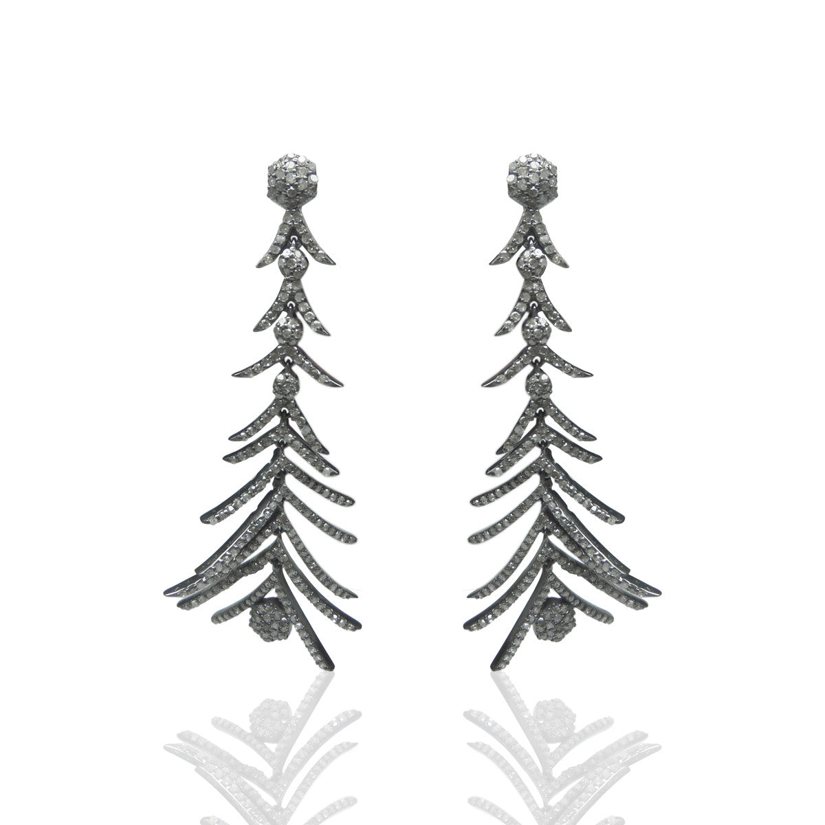 Diamond Silver Earring .925 Oxidized Sterling Silver Diamond Earring, Genuine handmade pave diamond Earring Size 1.60"(18 x 40 MM )