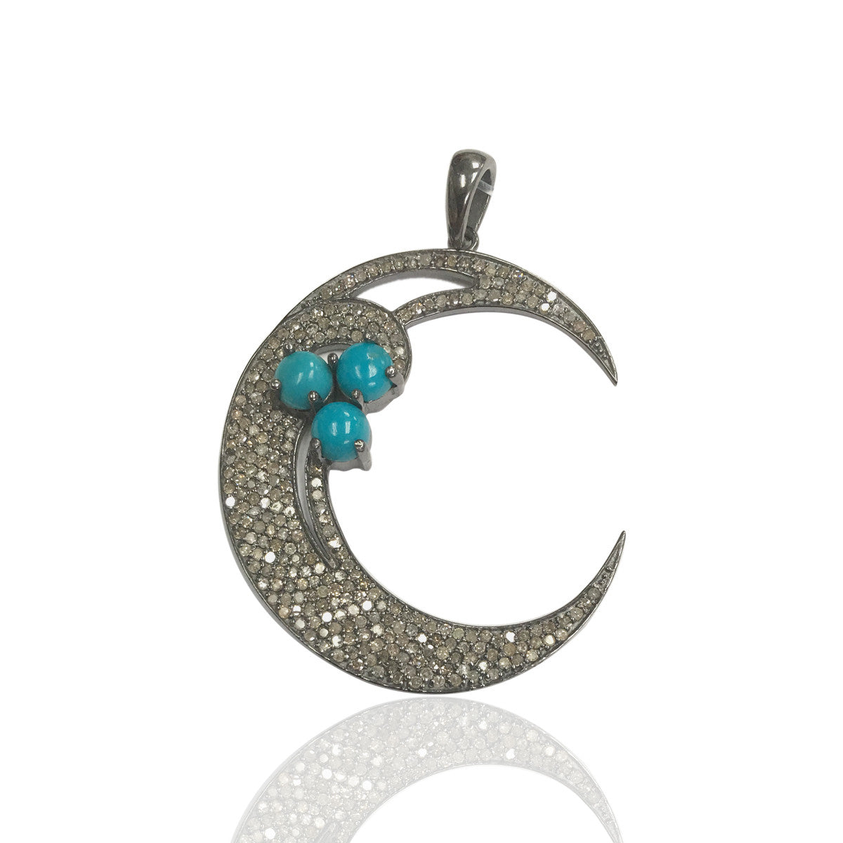 Cresent Moon Diamond Pendants, 40mm Large 0.93 carats Natural Diamonds