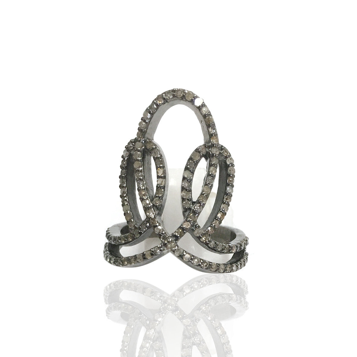 Pave Diamond Ring .925 Oxidized Sterling Silver Diamond Ring, Genuine handmade pave diamond Ring Size Approx 1.0"(25 x 20 mm)