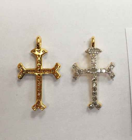 14K Solid Gold Cross Diamond Pendants