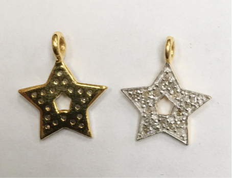 14k Solid Gold Star Diamond Pendants. Pendant. Approx Size 0.60 "(15 x 12 mm)